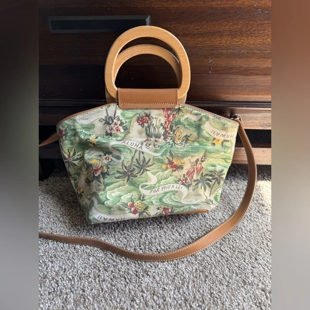 Relic Brand Wooden Handled cross body hawaiian style Handbag - Picture 2 of 11